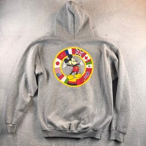 Vintage Mickey Inc Epcot Center World Showcase Flag Zip Up Hoodie Gray Large